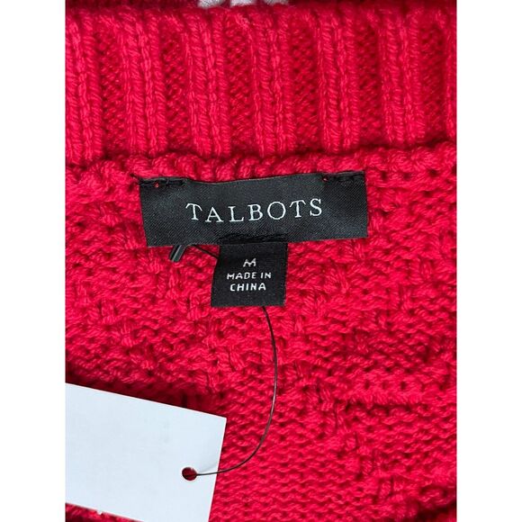 Talbots Women's M Red Sweater Polyester Cardigan Embroidered Holiday Snowflake - Picture 4 of 10